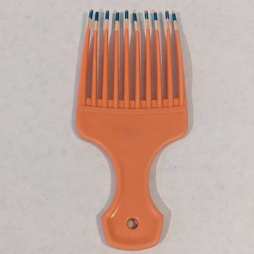 Vintage Peach Afro Hair Pick Wide Tooth Detangling Comb Teal Tips Pat 4340008